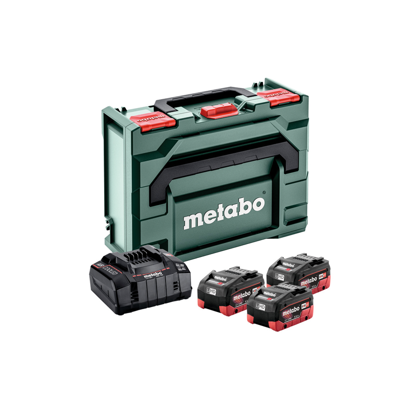 Set básico de baterías y cargador Metabo 3 x LIHD 5.5 AH + MetaBOX 145