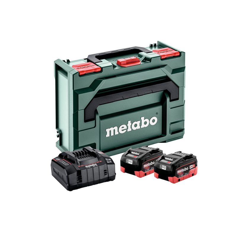 Set básico de baterías y cargador Metabo 2 x LIHD 8.0 AH + MetaBOX 145